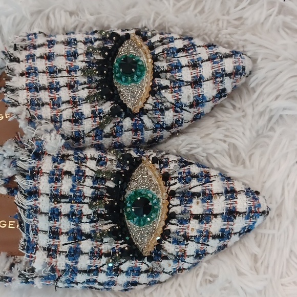 Kurt Geiger London Olive Eye Tweed Crystal Embellished Eye Mules SZ EU 38.5 NEW - Picture 3 of 9